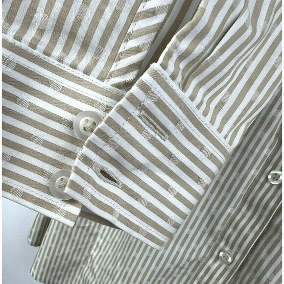 Chicos Women's Shirt 3 US XL Tan White No Iron CoolMax All Season Stripe Dot - Picture 3 of 7
